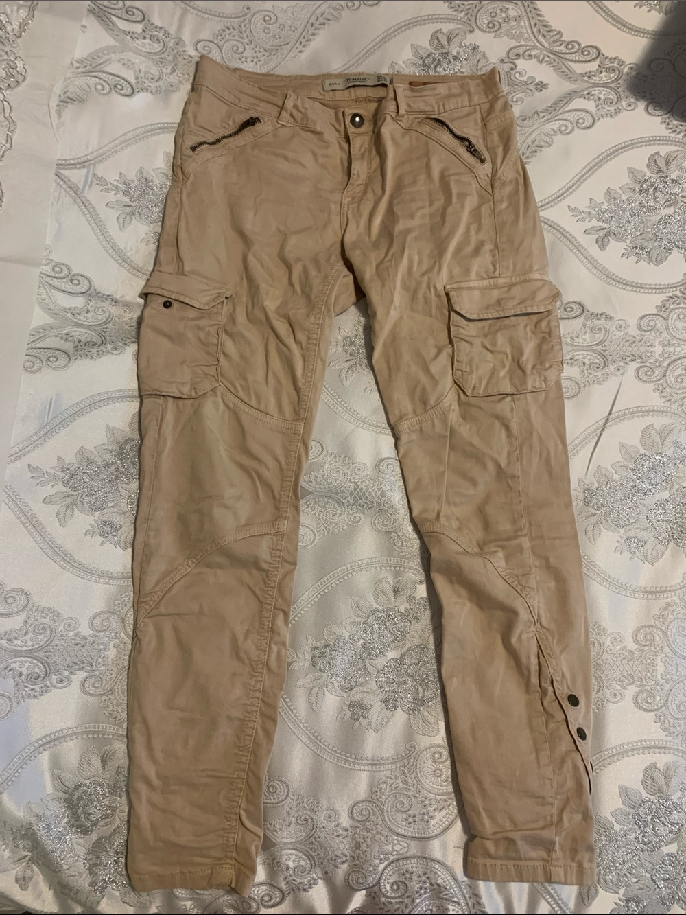 Zara Beige Cargo Pants with Zip and Flap Pockets